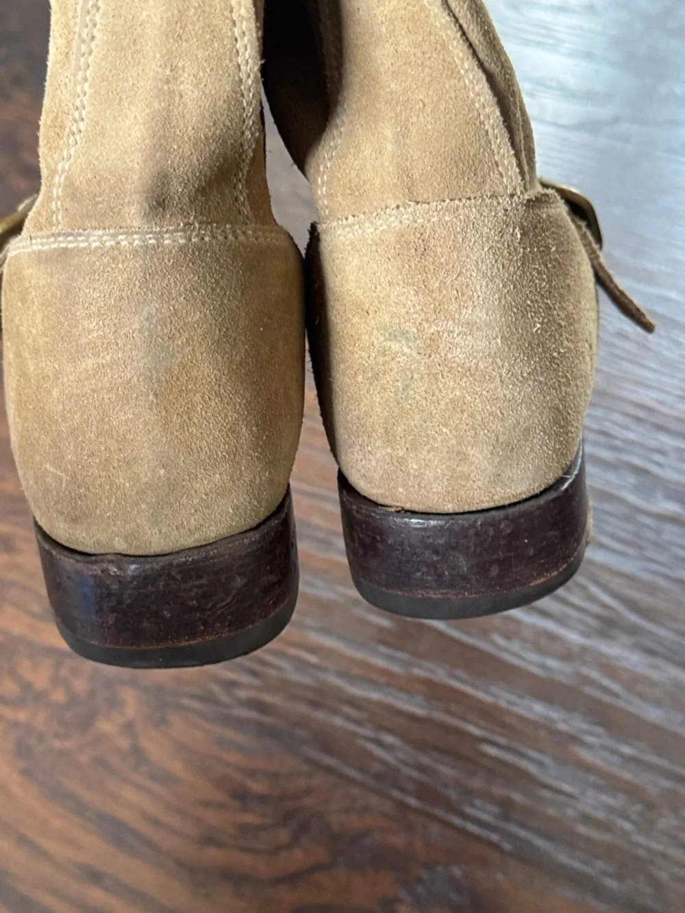 Frye Tan Suede Buckle Ankle Boots, Sz 11